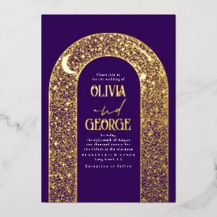 Invitation En Aluminium Mariage céleste moderne romantique violet & or