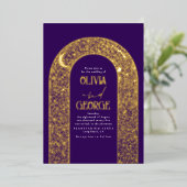Invitation En Aluminium Mariage céleste moderne romantique violet & or (Debout devant)