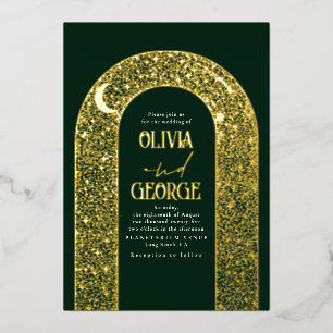 Invitation En Aluminium Mariage céleste romantique Émeraude vert et or