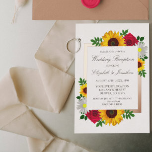 Invitation En Aluminium Mariage champêtre avec tournesols, roses et margue