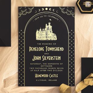 Invitation En Aluminium Mariage Château Art Déco Gothique Noir Or