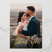 Invitation En Aluminium Mariage Chic Merci photo Script Moderne (Recto)