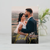 Invitation En Aluminium Mariage Chic Merci photo Script Moderne (Debout devant)