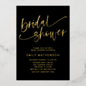 Invitation En Aluminium Mariage chic noir et or Calligraphie Shower (Recto)