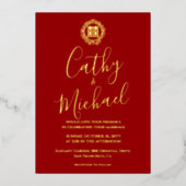 Invitation En Aluminium Mariage chinois à couronne fleurie rouge (Recto)