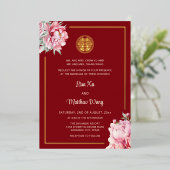Invitation En Aluminium MARIAGE chinois BILINGUAL Aquarelle Peony (Debout devant)