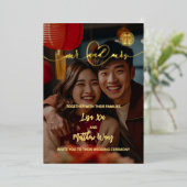 Invitation En Aluminium MARIAGE chinois BILINGUE Photo Gold Foil (Debout devant)