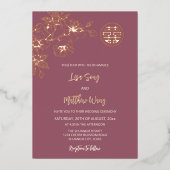 Invitation En Aluminium MARIAGE chinois BILINGUES Rose Gold Cherry Blossom (Recto)