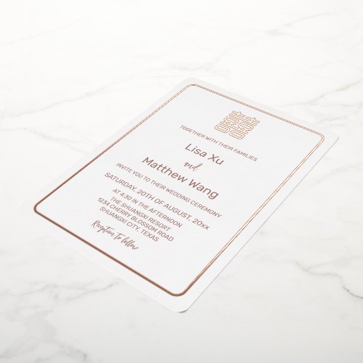 Invitation En Aluminium Mariage chinois blanc or Rose simple (Rotation)
