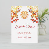 Invitation En Aluminium Mariage chinois double bonheur cerise fleurs (Debout devant)