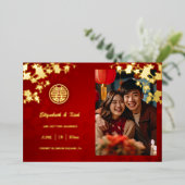 Invitation En Aluminium Mariage chinois double bonheur cerise fleurs (Debout devant)