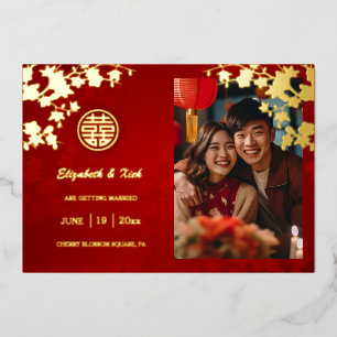 Invitation En Aluminium Mariage Chinois Double Bonheur Fleur de Cerisier