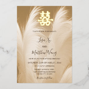 Invitation En Aluminium Mariage chinois en laiton beige Pampas