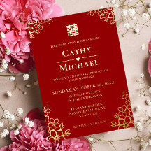 Mariage chinois floral rouge cerisier en fleurs
