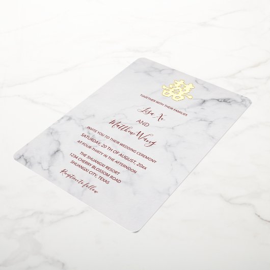Invitation En Aluminium Mariage chinois moderne en marbre (Rotation)