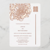 Invitation En Aluminium Mariage chinois Peony Rose Gold White (Recto)