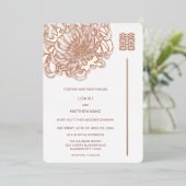 Invitation En Aluminium Mariage chinois Peony Rose Gold White (Debout devant)