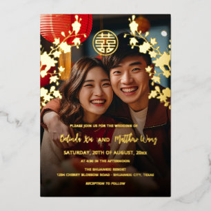 Invitation En Aluminium Mariage Chinois Photo Rouge Or BILINGUE