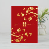 Invitation En Aluminium Mariage chinois Red Sakura Golden Double Bonheur (Debout devant)