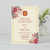 Invitation En Aluminium Mariage chinois Rose or Aquarelle (Debout devant)