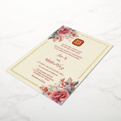 Invitation En Aluminium Mariage chinois Rose or Aquarelle (Rotation)