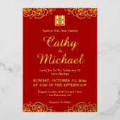 Invitation En Aluminium Mariage chinois rose rouge et or (Recto)