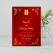 Invitation En Aluminium MARIAGE chinois rouge BILINGUAL Gold Frame (Debout devant)