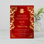Invitation En Aluminium MARIAGE chinois rouge BILINGUAL Gold Frame (Debout devant)