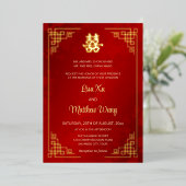 Invitation En Aluminium MARIAGE chinois rouge BILINGUAL Gold Frame (Debout devant)