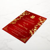 Invitation En Aluminium MARIAGE chinois rouge BILINGUAL Gold Frame (Rotation)