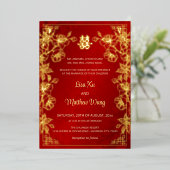 Invitation En Aluminium MARIAGE chinois rouge BILINGUAL Gold Frame (Debout devant)