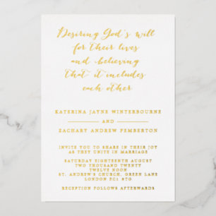 Invitation En Aluminium Mariage chrétien en écriture blanche et or