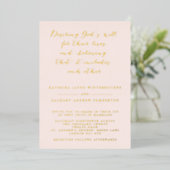 Invitation En Aluminium Mariage chrétien en écriture Blush & Gold (Debout devant)