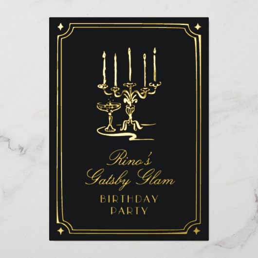 Invitation En Aluminium Mariage classique Art Déco élégant Black Gold des (Recto)