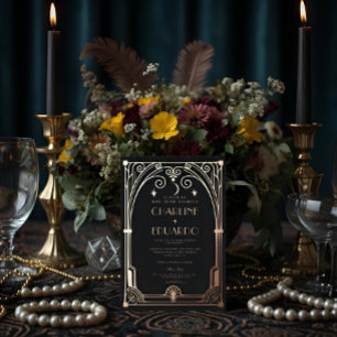 Invitation En Aluminium Mariage classique Art Déco élégant Black Gold des 