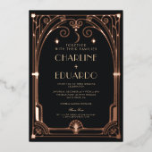 Invitation En Aluminium Mariage classique Art Déco élégant Black Gold des  (Recto)