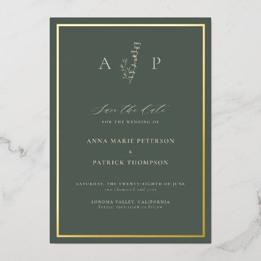 Invitation En Aluminium Mariage classique classique Delicate Sage Enregist (Recto)