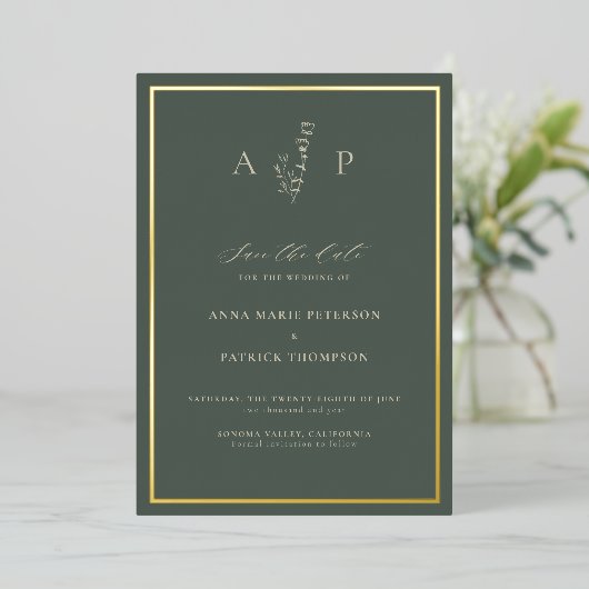 Invitation En Aluminium Mariage classique classique Delicate Sage Enregist (Debout devant)