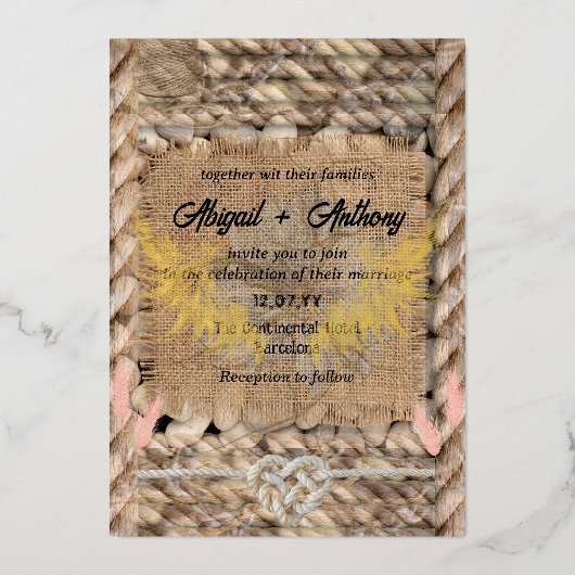 Invitation En Aluminium Mariage Classique Corde Rousse (Recto)