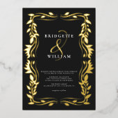 Invitation En Aluminium Mariage classique de verdure noir & or (Recto)