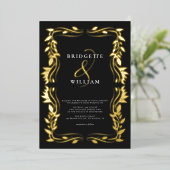 Invitation En Aluminium Mariage classique de verdure noir & or (Debout devant)