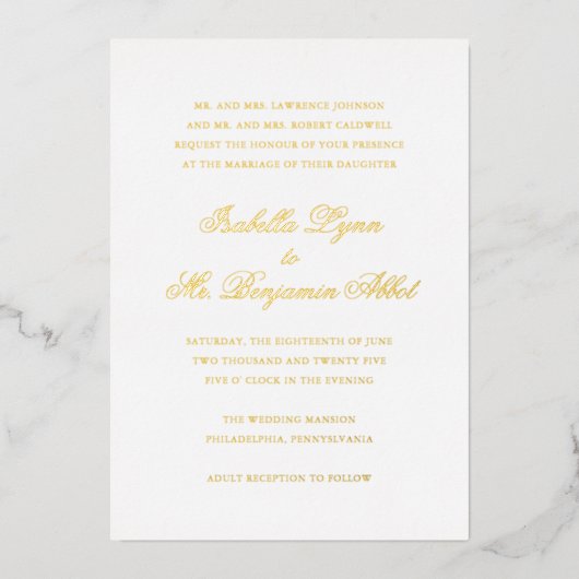 Invitation En Aluminium Mariage classique élégant (Recto)