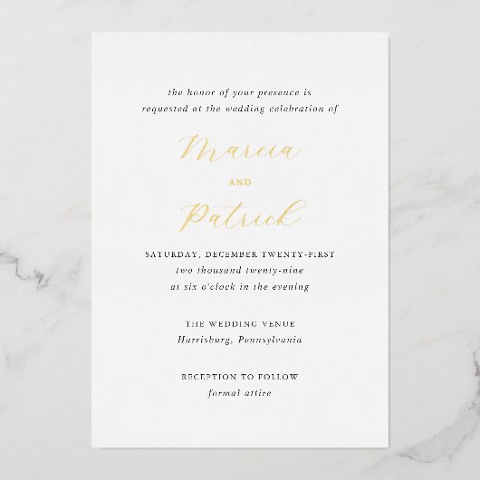 Invitation En Aluminium Mariage classique élégant Marcia (Recto)