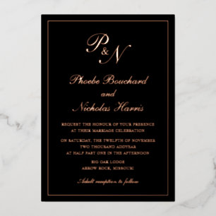 Invitation En Aluminium Mariage Classique Élégant Noir