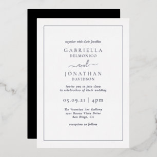 Invitation En Aluminium Mariage classique élégant Noir Argent