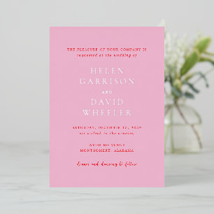 Invitation En Aluminium Mariage Classique Élégant Rose et Rouge