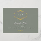 Invitation En Aluminium mariage classique en or vert sauve la date (Recto)