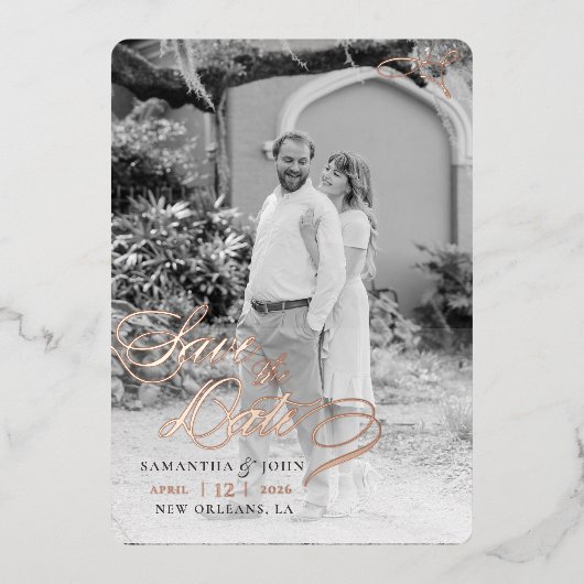 Invitation En Aluminium Mariage classique Enregistrer la date (Recto)