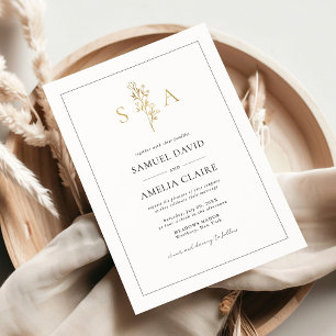 Invitation En Aluminium Mariage Classique Floral Noir Et Blanc Moderne