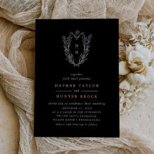 Invitation En Aluminium Mariage Classique Formel DAPHNE Noir Or Foncé